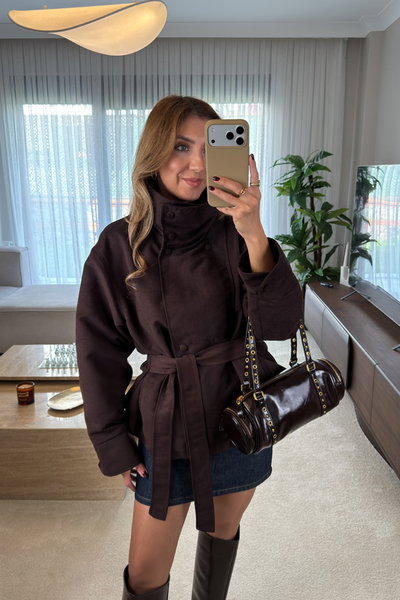 Zr Model Boyun Düğmeli Nubuk Ceket
