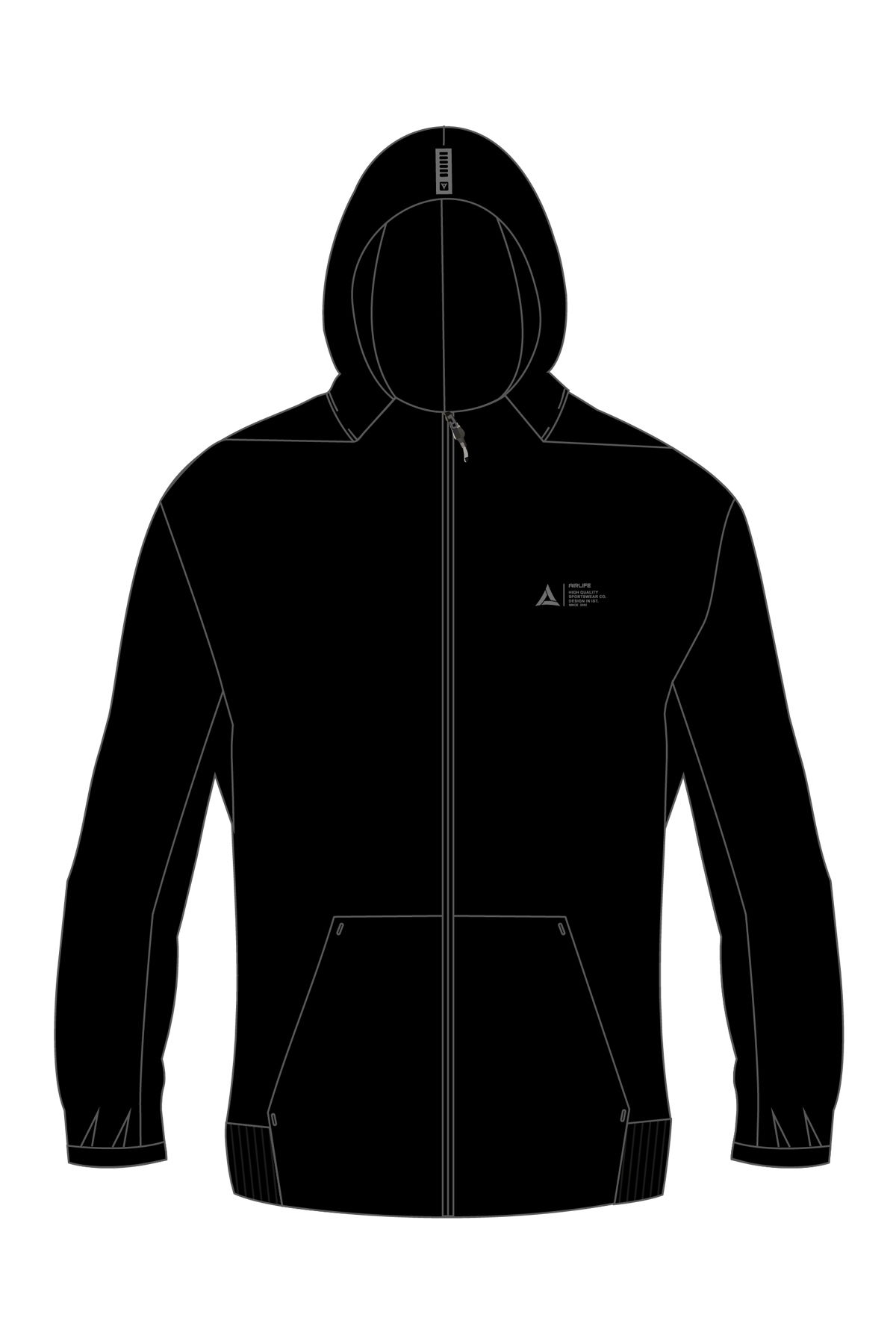 180012-U.01 - Siyah - Tam Boy Fermuarlı Genç Çocuk Kapüşonlu Sweatshirt