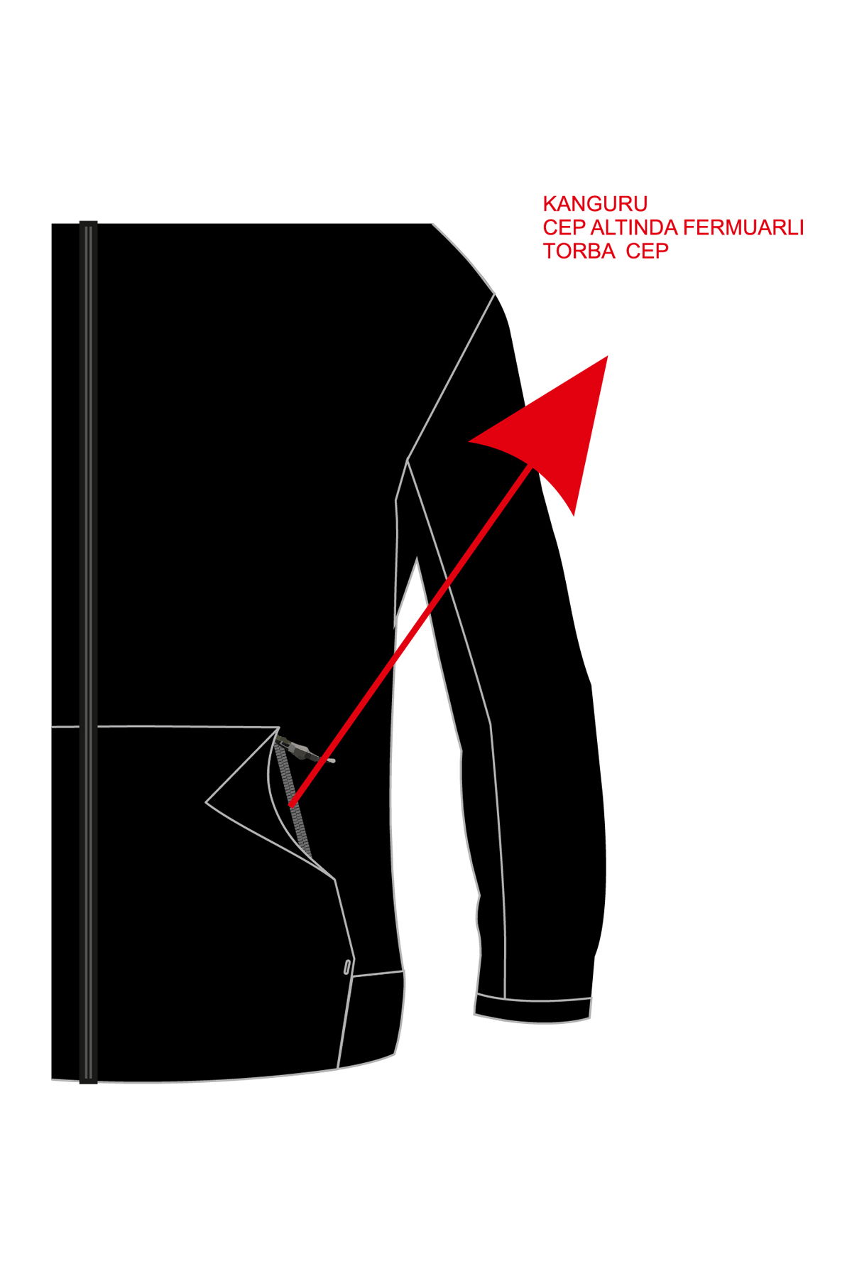 180012-U.01 - Siyah - Tam Boy Fermuarlı Genç Çocuk Kapüşonlu Sweatshirt