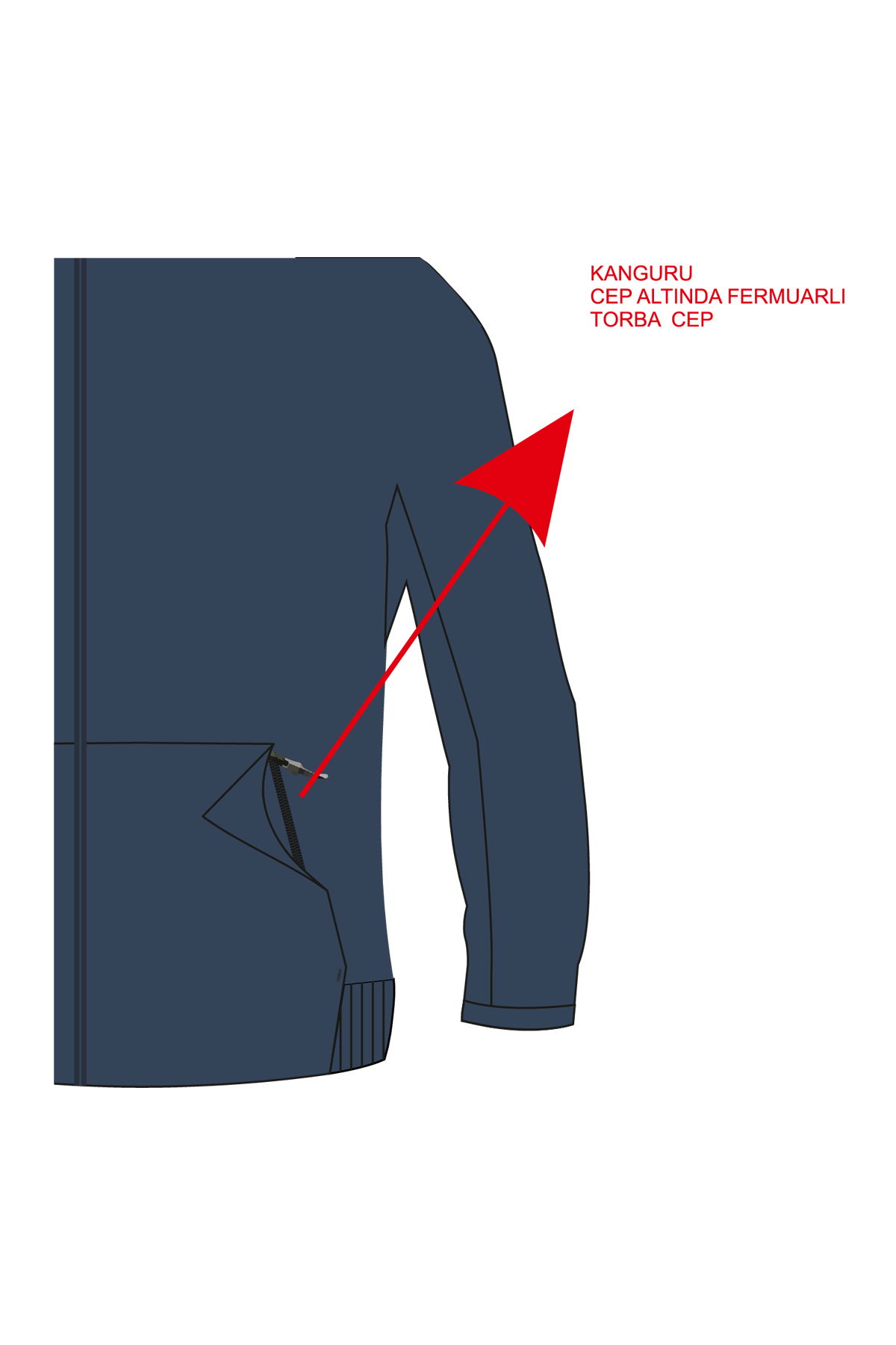 180012-U.01 - Lacivert - Tam Boy Fermuarlı Genç Çocuk Kapüşonlu Sweatshirt