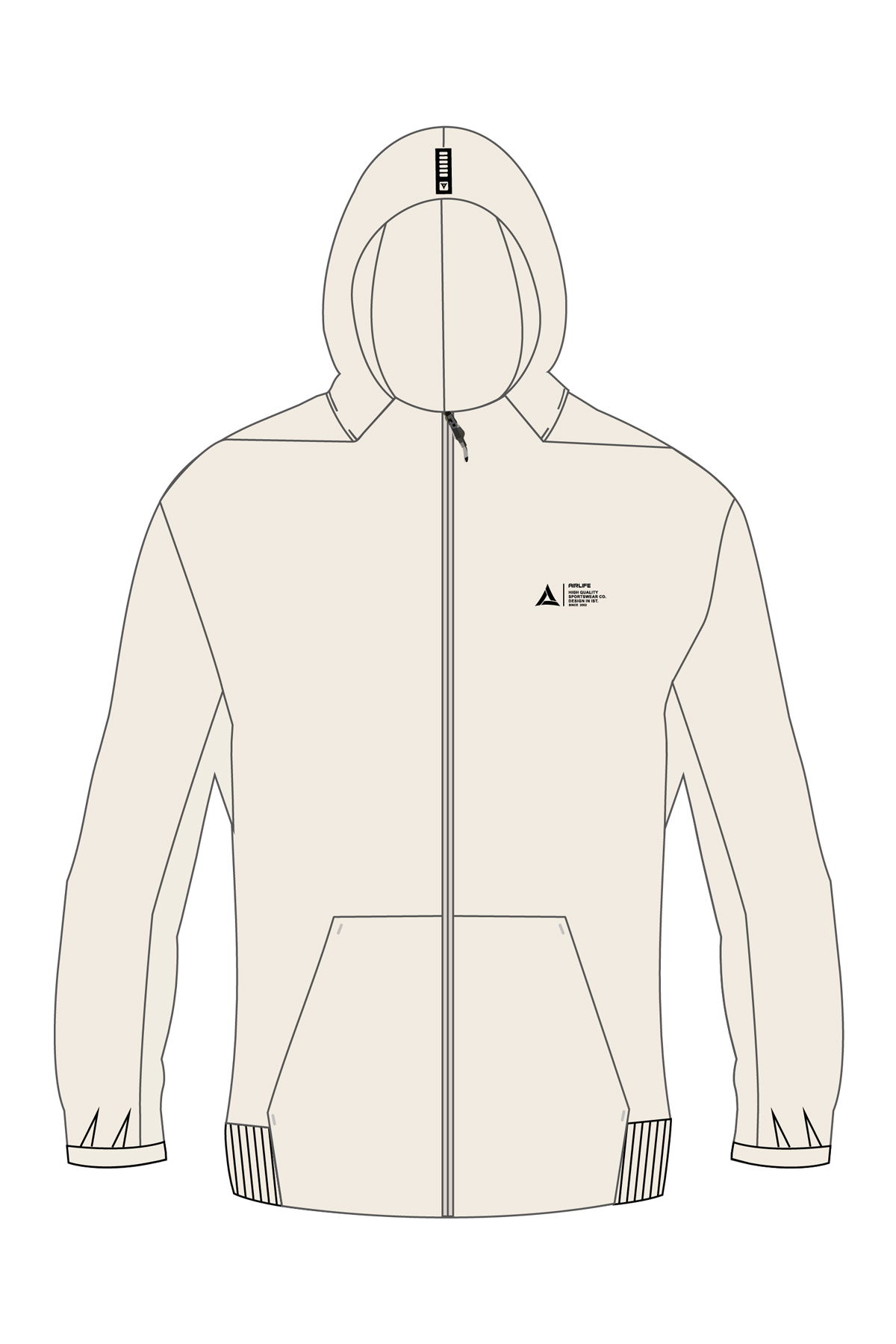 180012-U.01 - Taş - Tam Boy Fermuarlı Genç Çocuk Kapüşonlu Sweatshirt