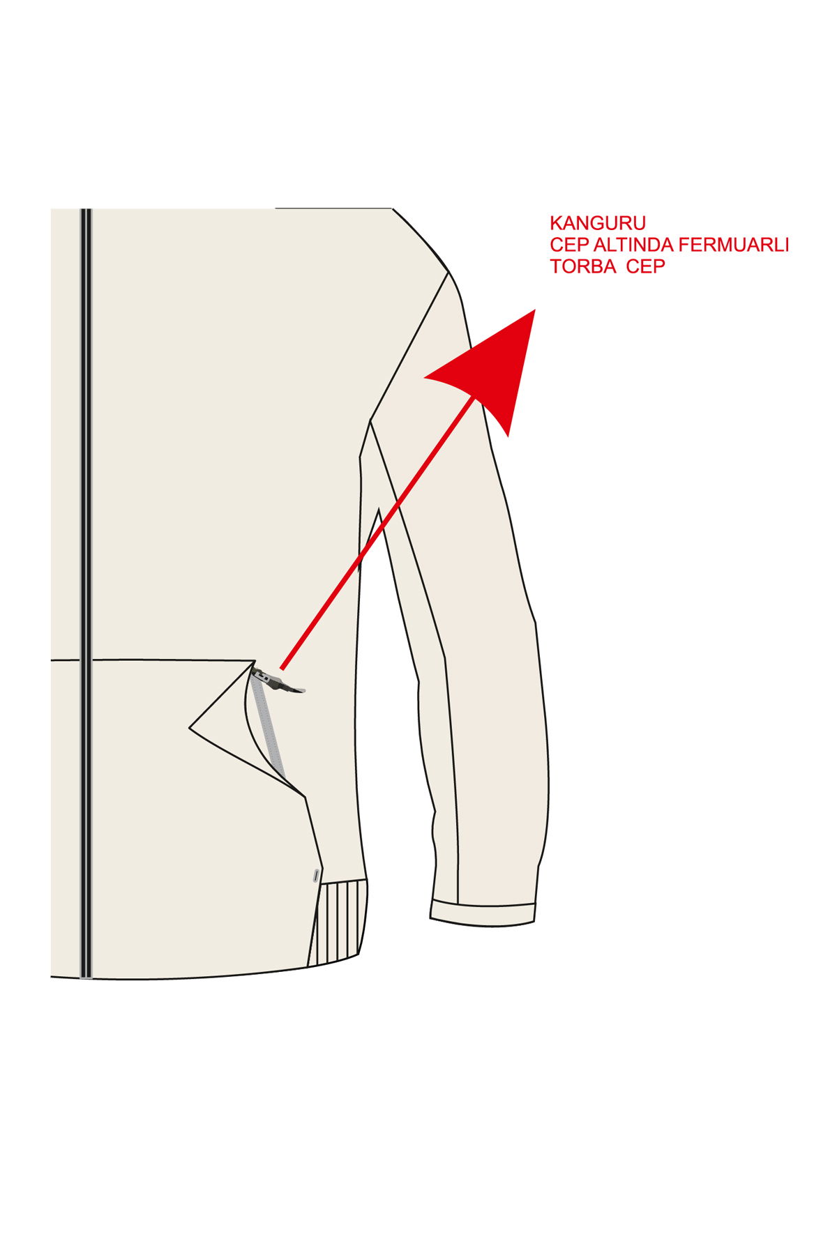 180012-U.01 - Taş - Tam Boy Fermuarlı Genç Çocuk Kapüşonlu Sweatshirt