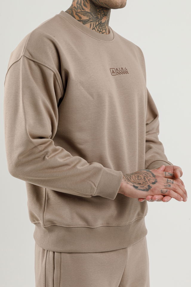 180017-M.02 - Kahverengi - Erkek Sıfır Yaka Sweatshirt
