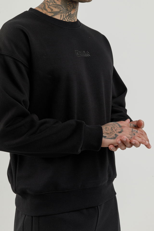 180017-M.02 - Siyah - Erkek Sıfır Yaka Sweatshirt