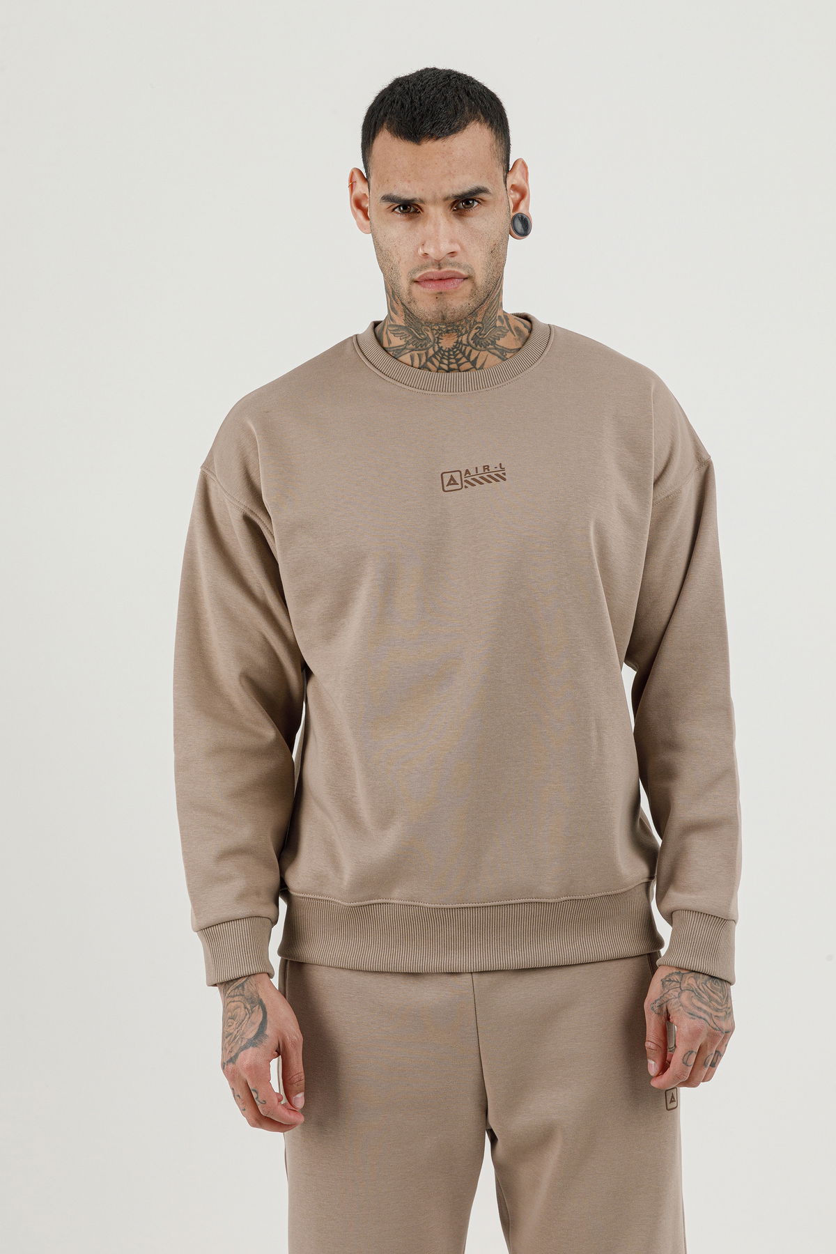 180017-M.02 - Kahverengi - Erkek Sıfır Yaka Sweatshirt