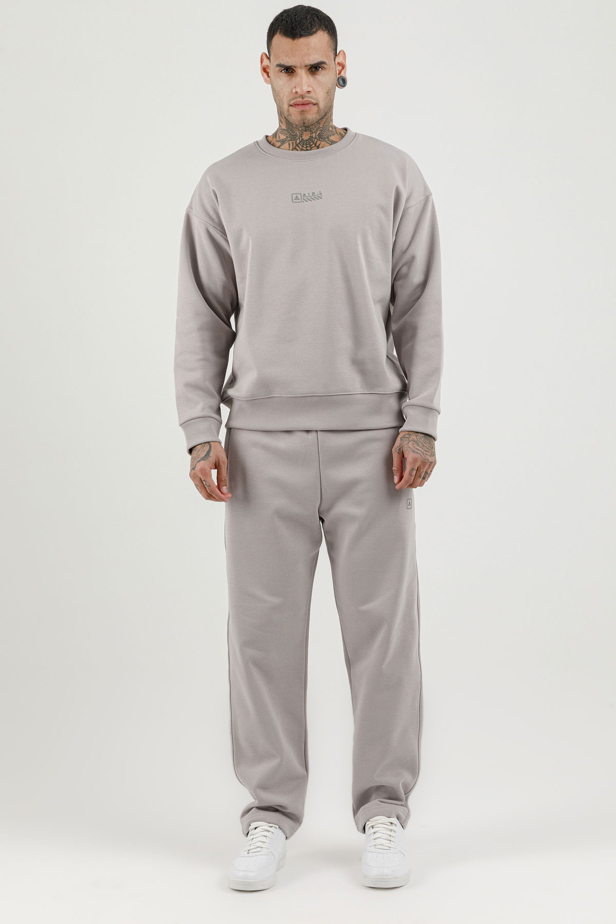 180017-M.02 - Gri - Erkek Sıfır Yaka Sweatshirt