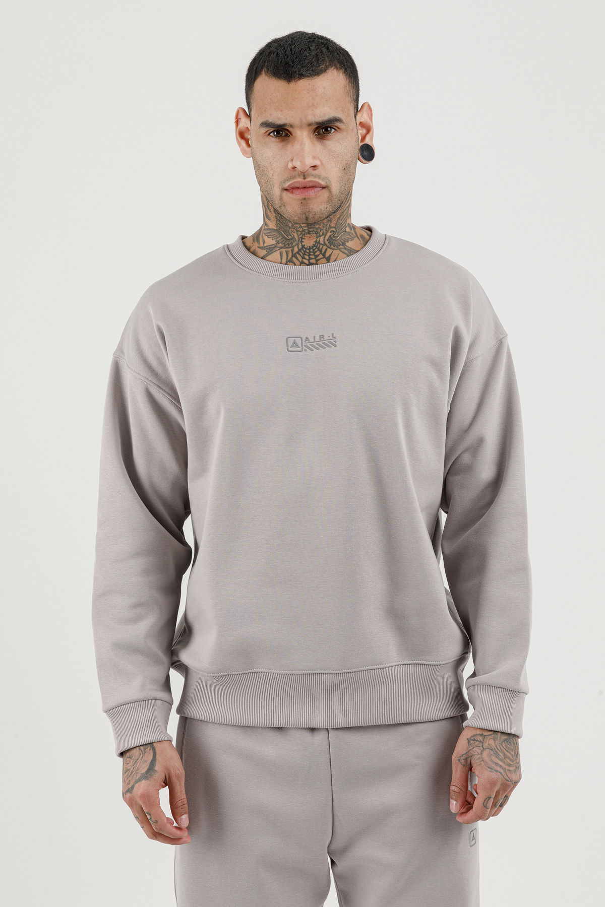 180017-M.02 - Gri - Erkek Sıfır Yaka Sweatshirt