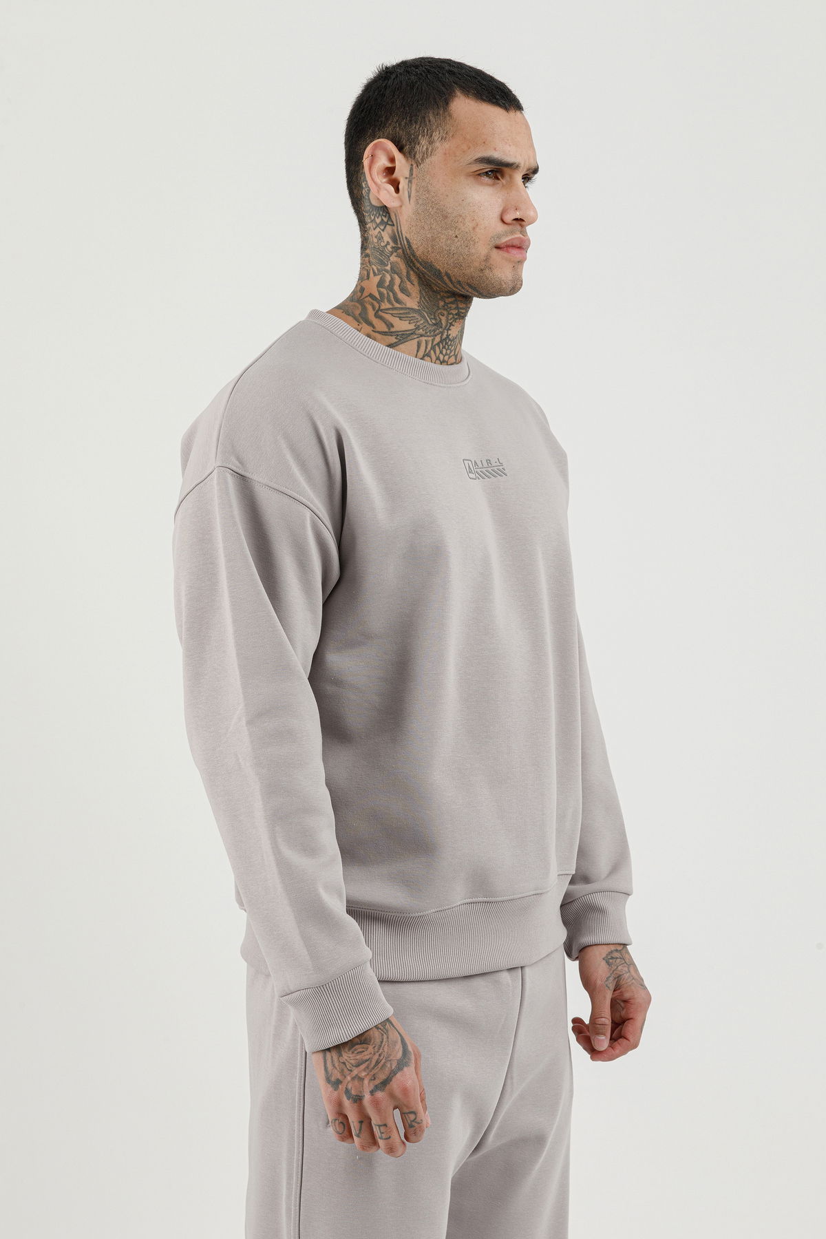 180017-M.02 - Gri - Erkek Sıfır Yaka Sweatshirt
