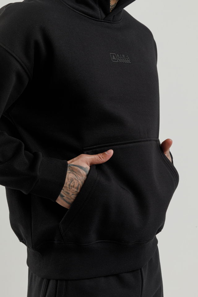 180018-M.02 - Siyah - Kanguru Cepli Erkek Kapüşonlu Sweatshirt