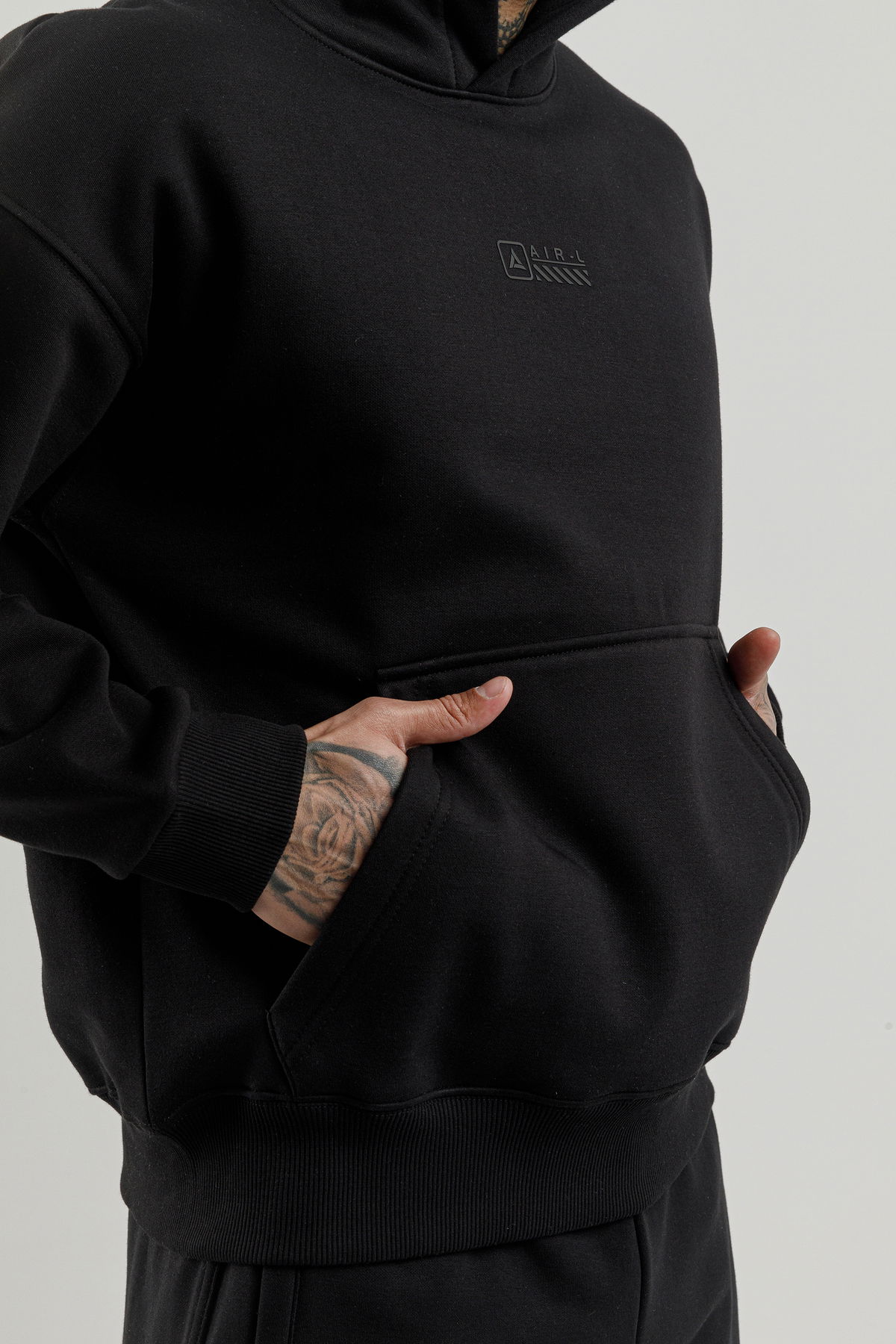 180018-M.02 - Siyah - Kanguru Cepli Erkek Kapüşonlu Sweatshirt