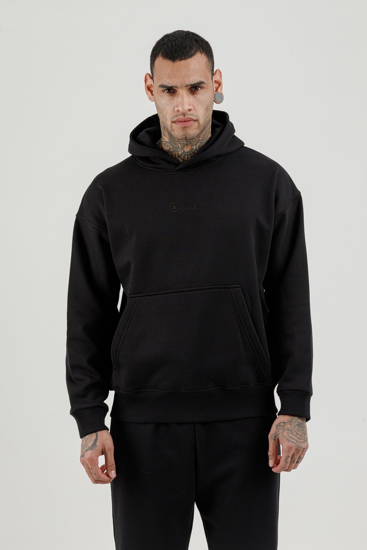 180018-M.02 - Siyah - Kanguru Cepli Erkek Kapüşonlu Sweatshirt