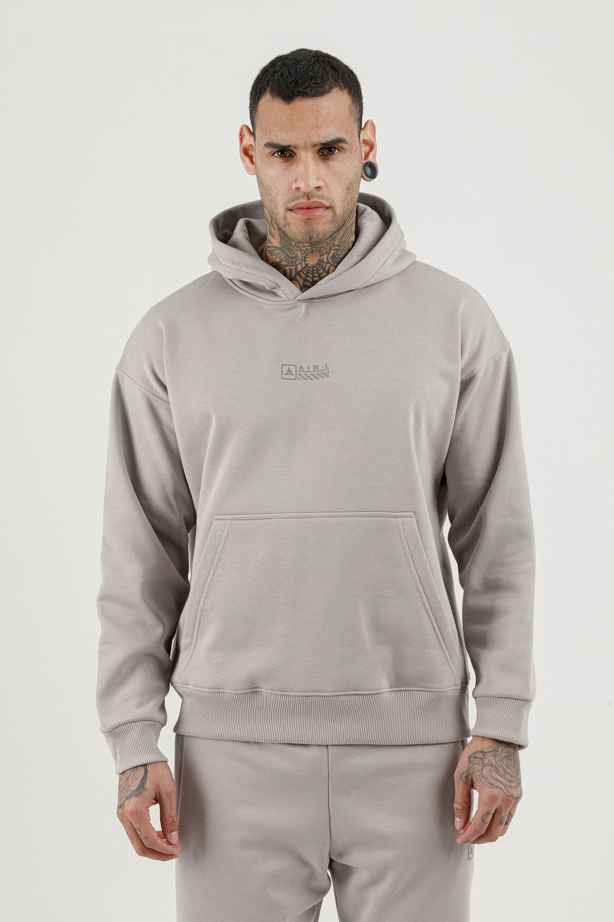 180018-M.02 - Gri - Kanguru Cepli Erkek Kapüşonlu Sweatshirt