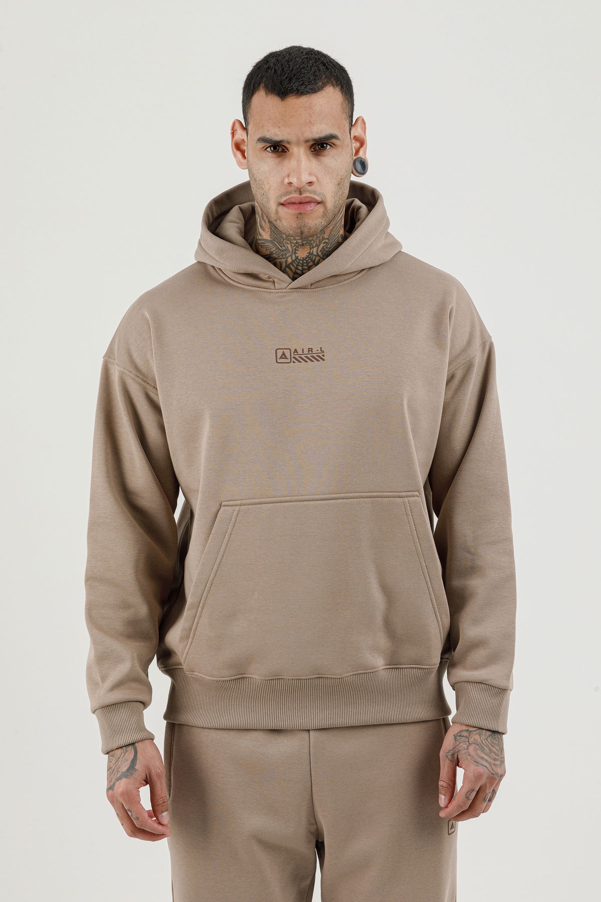 180018-M.02 - Kahverengi - Kanguru Cepli Erkek Kapüşonlu Sweatshirt