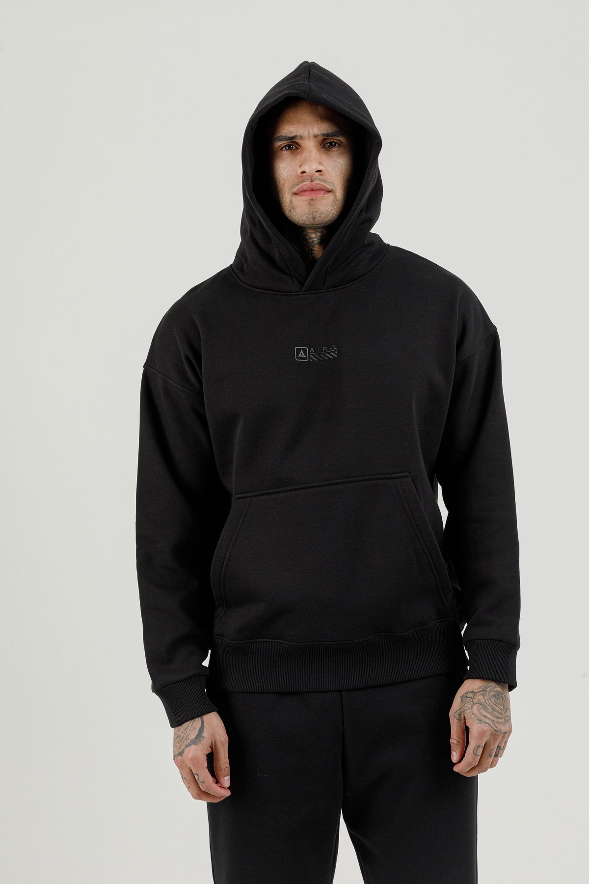 180018-M.02 - Siyah - Kanguru Cepli Erkek Kapüşonlu Sweatshirt