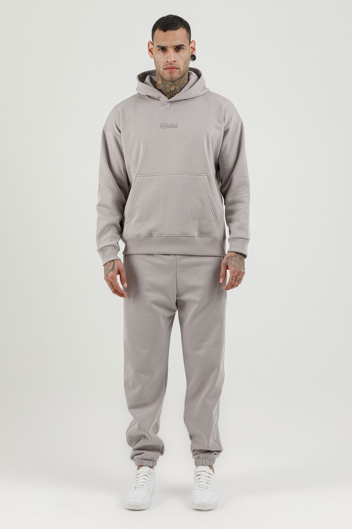 180018-M.02 - Gri - Kanguru Cepli Erkek Kapüşonlu Sweatshirt