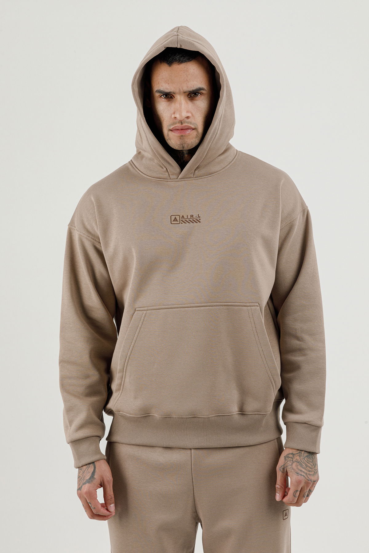 180018-M.02 - Kahverengi - Kanguru Cepli Erkek Kapüşonlu Sweatshirt