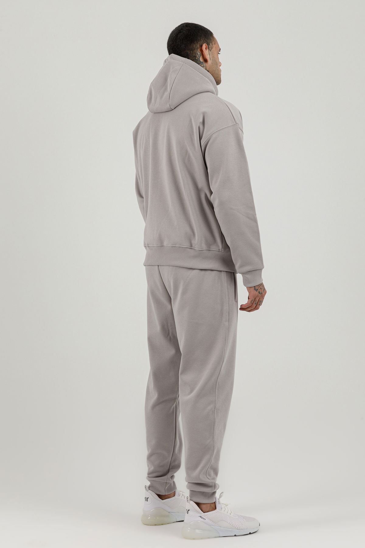 180019-M.02 - Gri - Tam Boy Fermuarlı Kanguru Cepli Erkek Kapüşonlu Sweatshirt