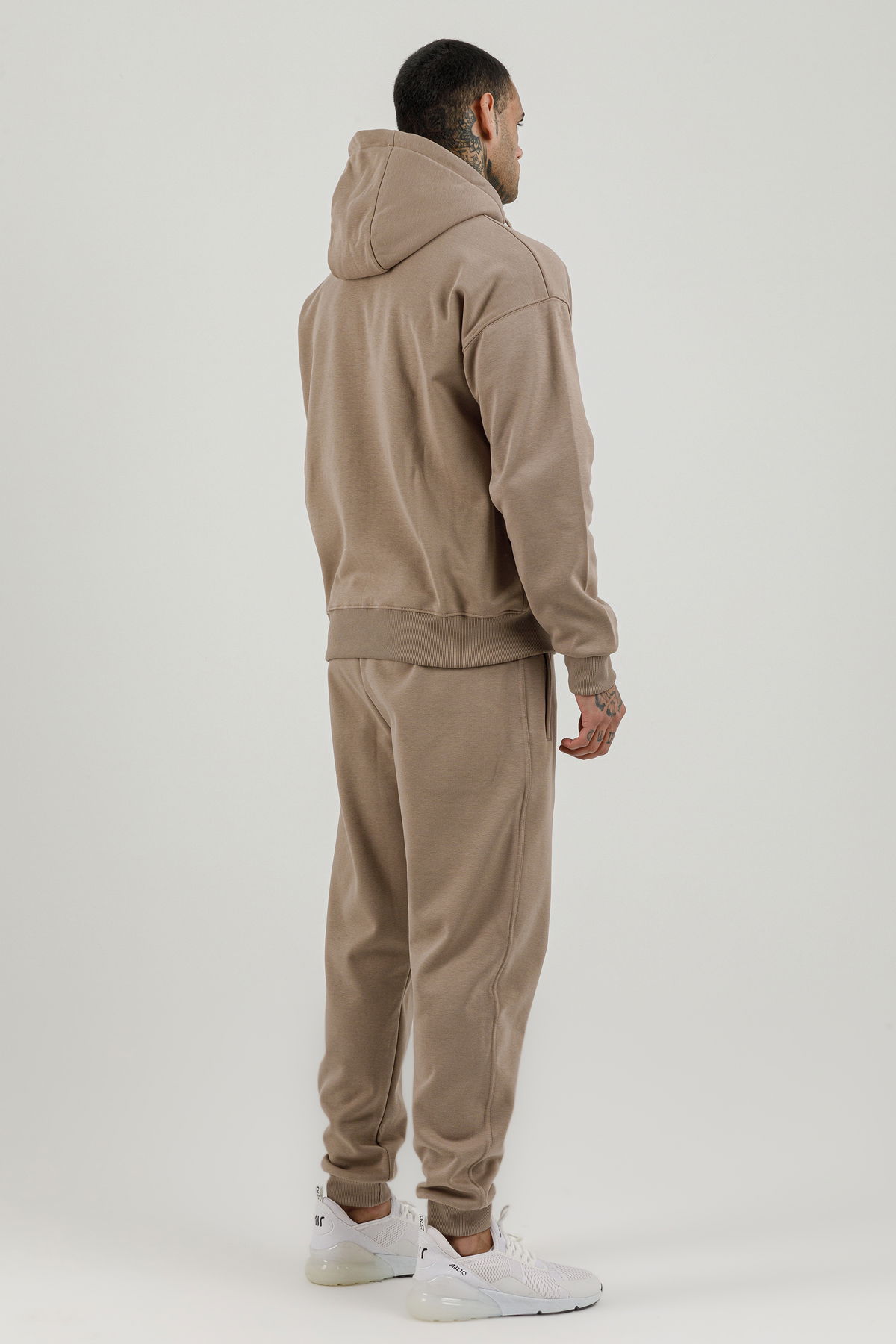 180019-M.02 - Kahverengi - Tam Boy Fermuarlı Kanguru Cepli Erkek Kapüşonlu Sweatshirt