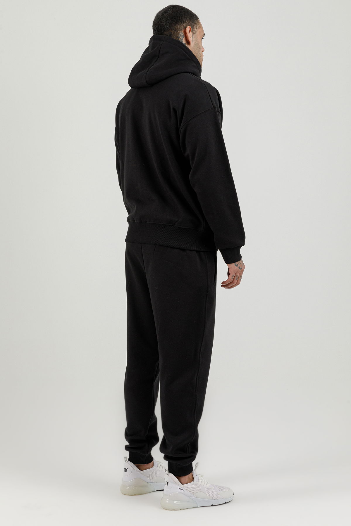 180019-M.02 - Siyah - Tam Boy Fermuarlı Kanguru Cepli Erkek Kapüşonlu Sweatshirt