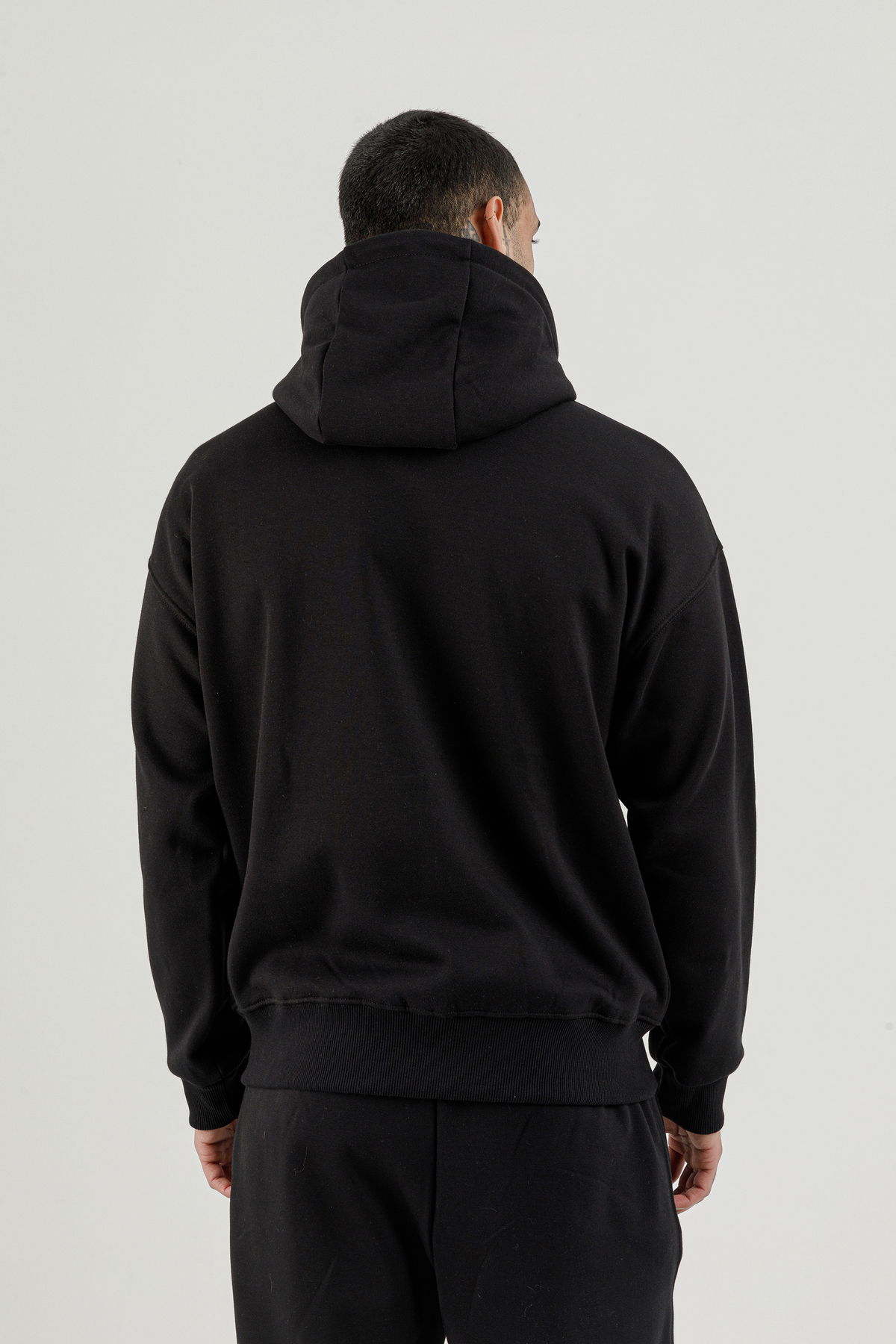 180019-M.02 - Siyah - Tam Boy Fermuarlı Kanguru Cepli Erkek Kapüşonlu Sweatshirt