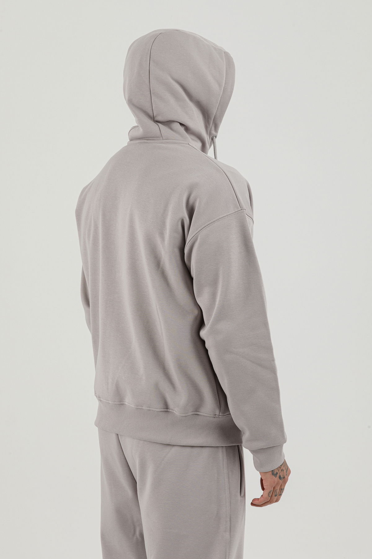 180019-M.02 - Gri - Tam Boy Fermuarlı Kanguru Cepli Erkek Kapüşonlu Sweatshirt