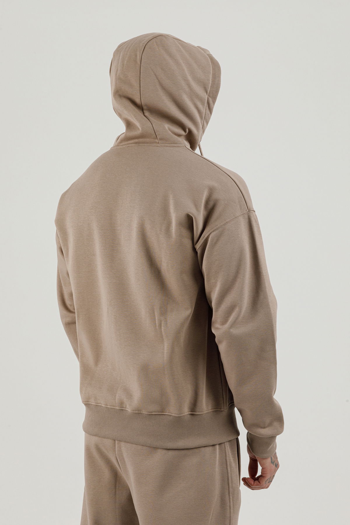 180019-M.02 - Kahverengi - Tam Boy Fermuarlı Kanguru Cepli Erkek Kapüşonlu Sweatshirt