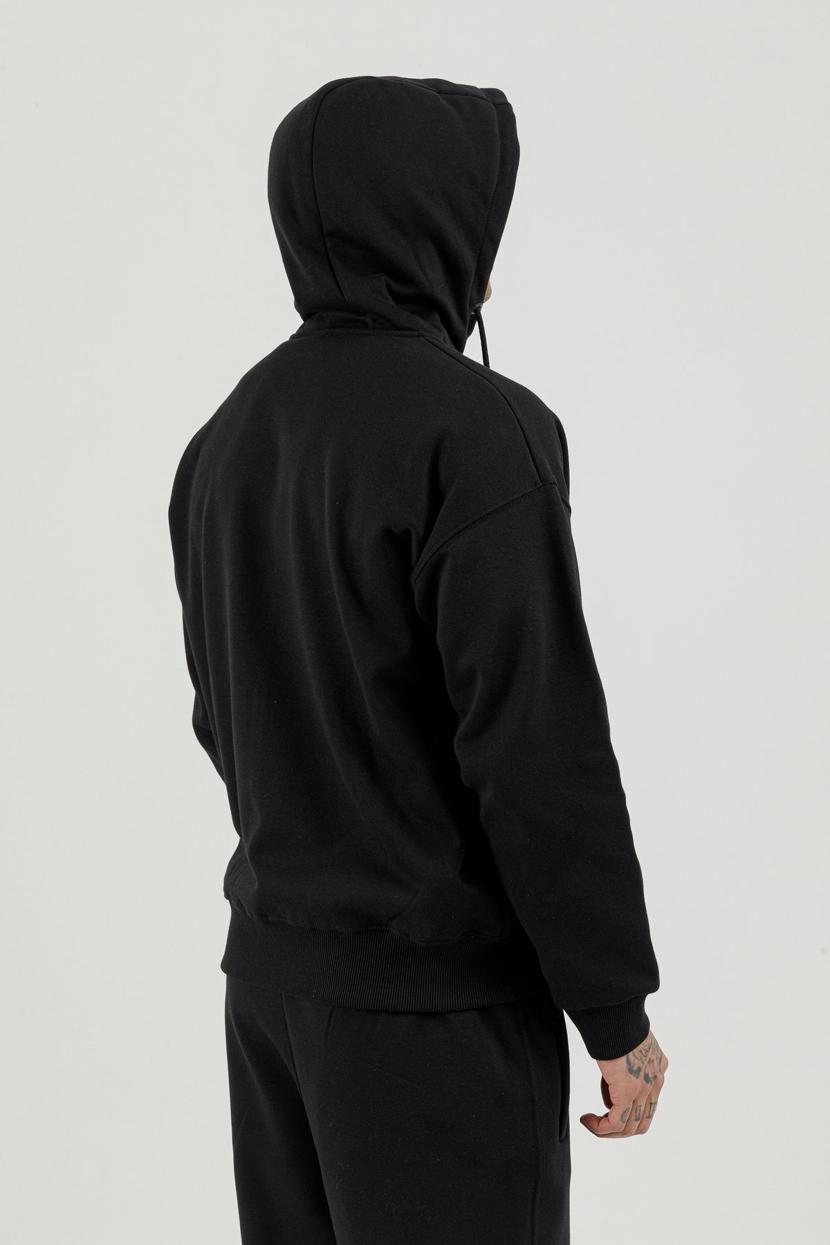 180019-M.02 - Siyah - Tam Boy Fermuarlı Kanguru Cepli Erkek Kapüşonlu Sweatshirt
