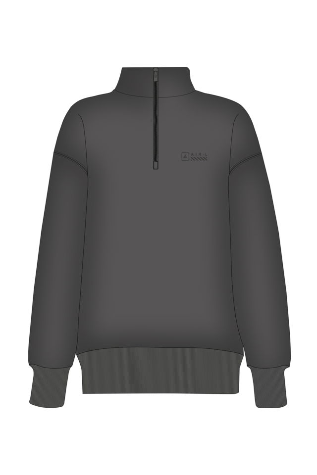 180022-W.02 - Siyah - Yarım Fermuarlı Kadın Dik Yaka Sweatshirt