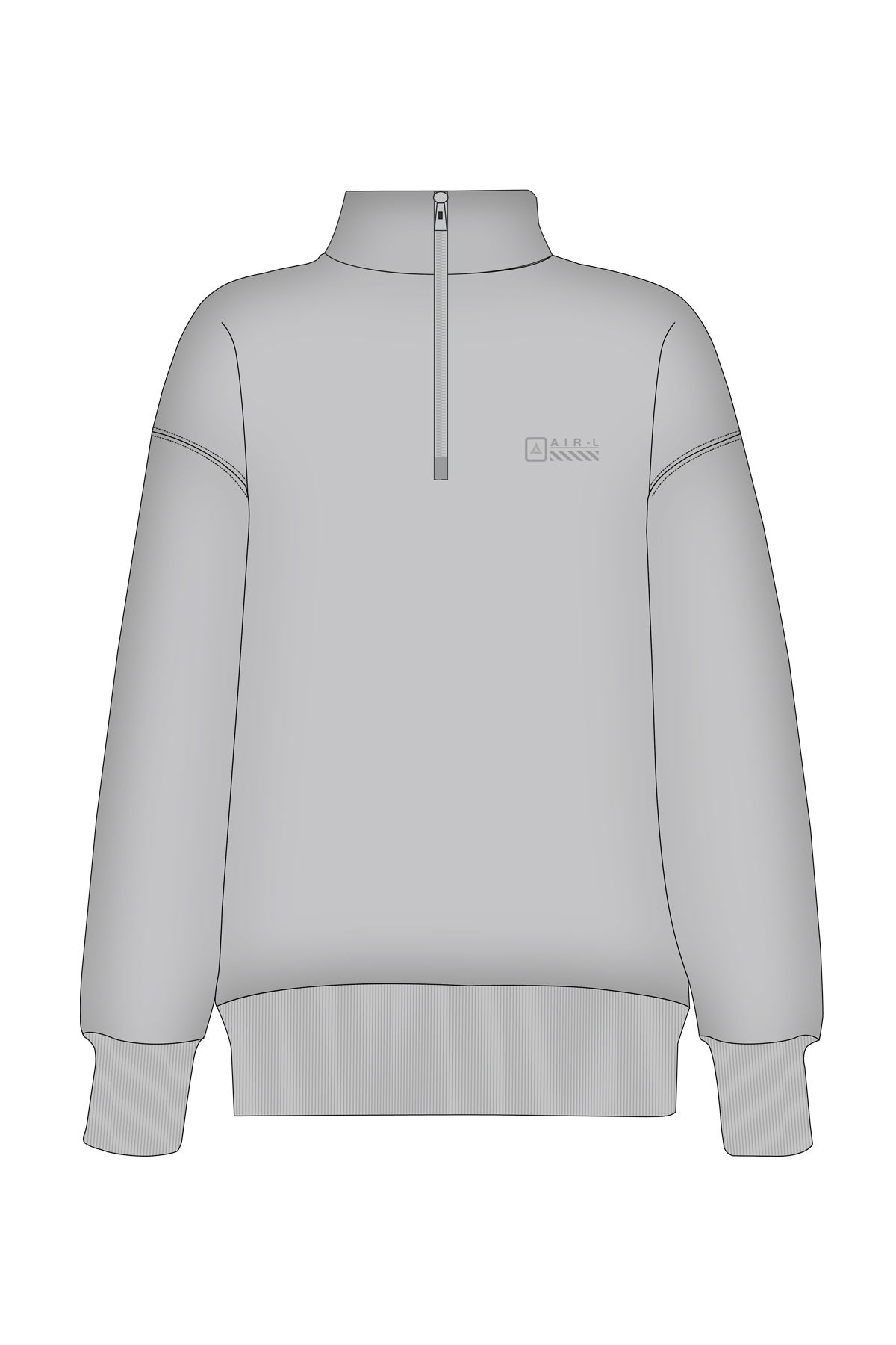 180022-W.02 - Gri - Yarım Fermuarlı Kadın Dik Yaka Sweatshirt