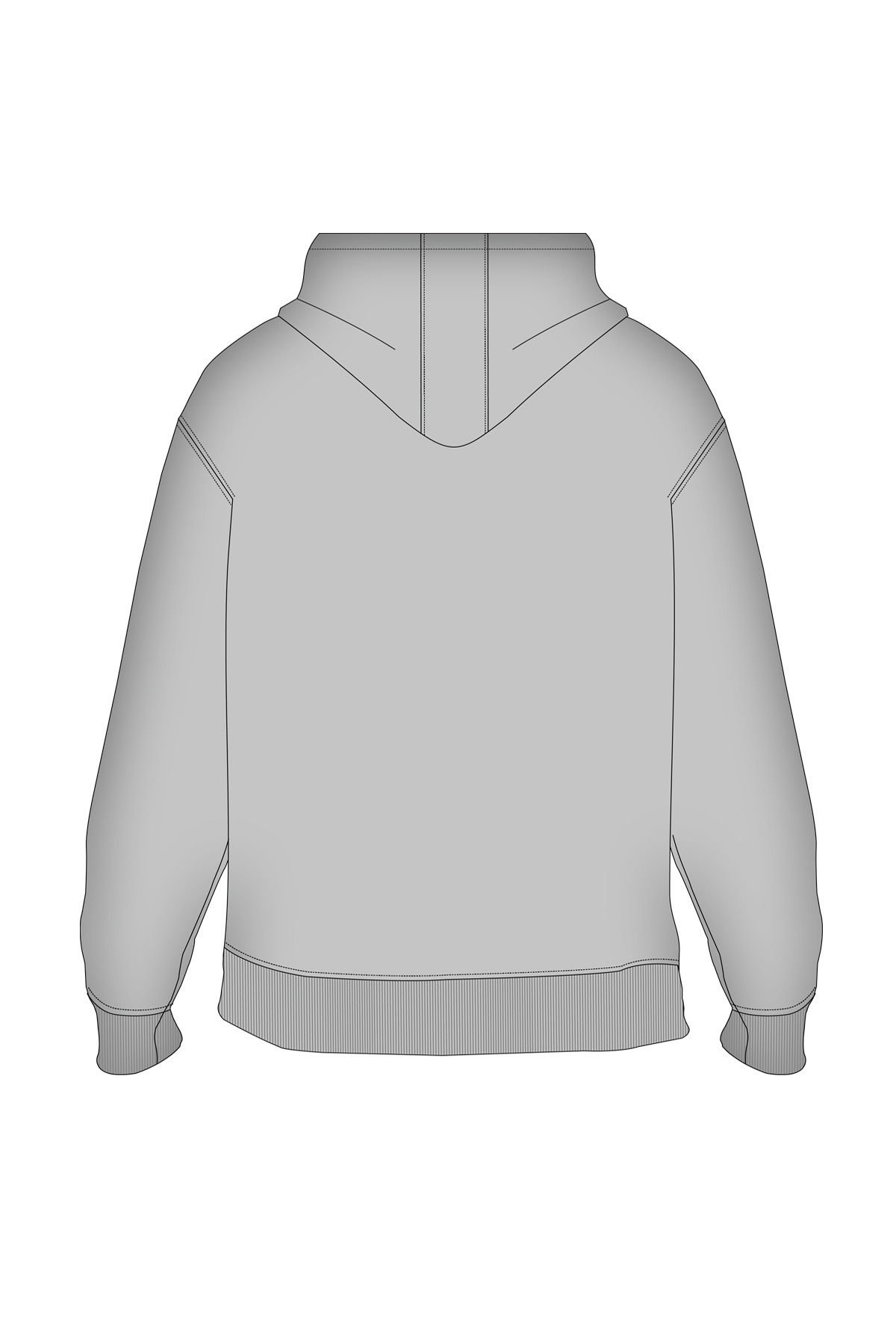 180023-M.03 - Gri - Tam Boy Fermuarlı Kanguru Cepli Erkek (Büyük Beden) Kapüşonlu Sweatshirt