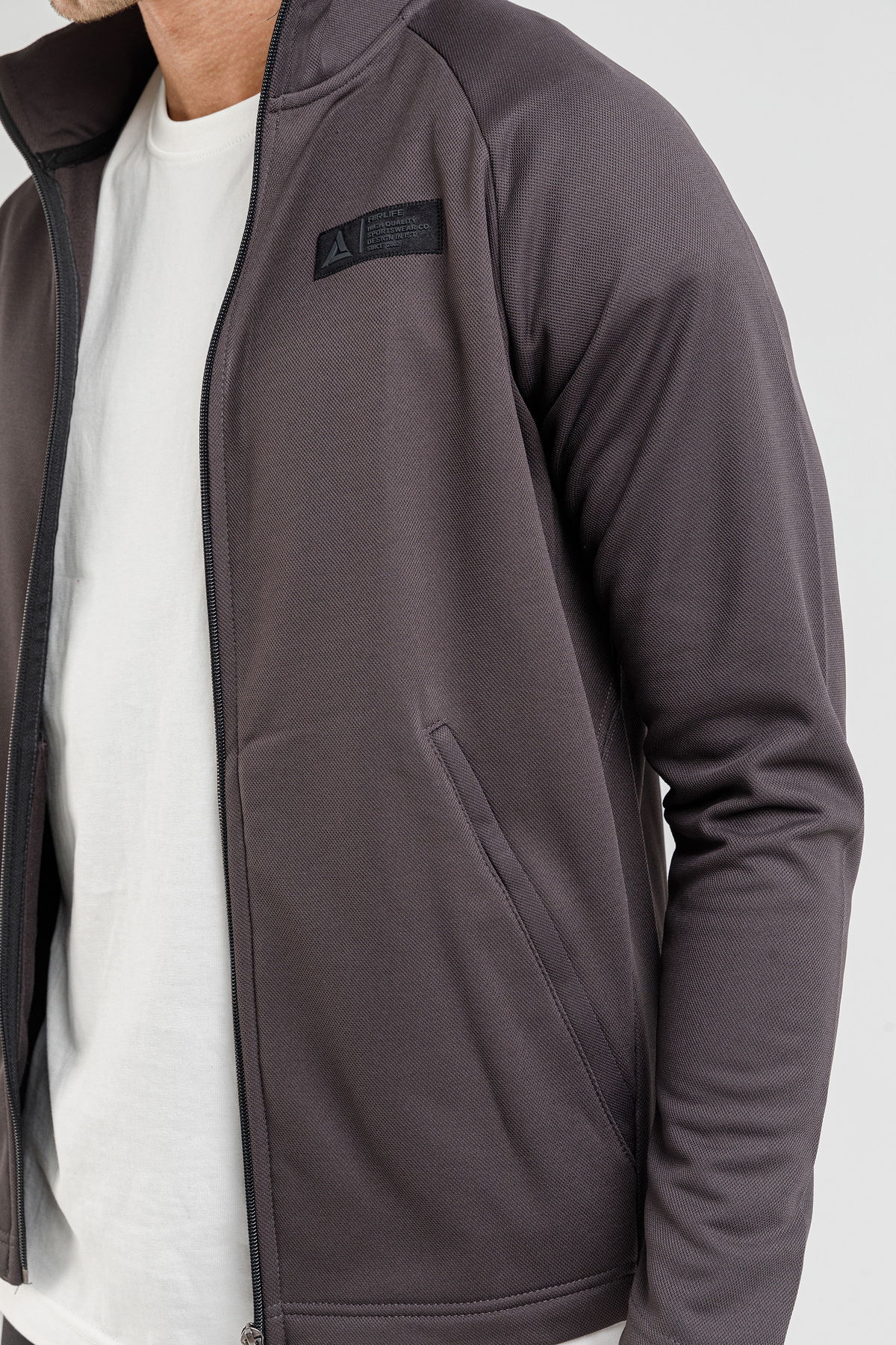 18062 - Füme - Erkek Dik Yaka Sweatshirt